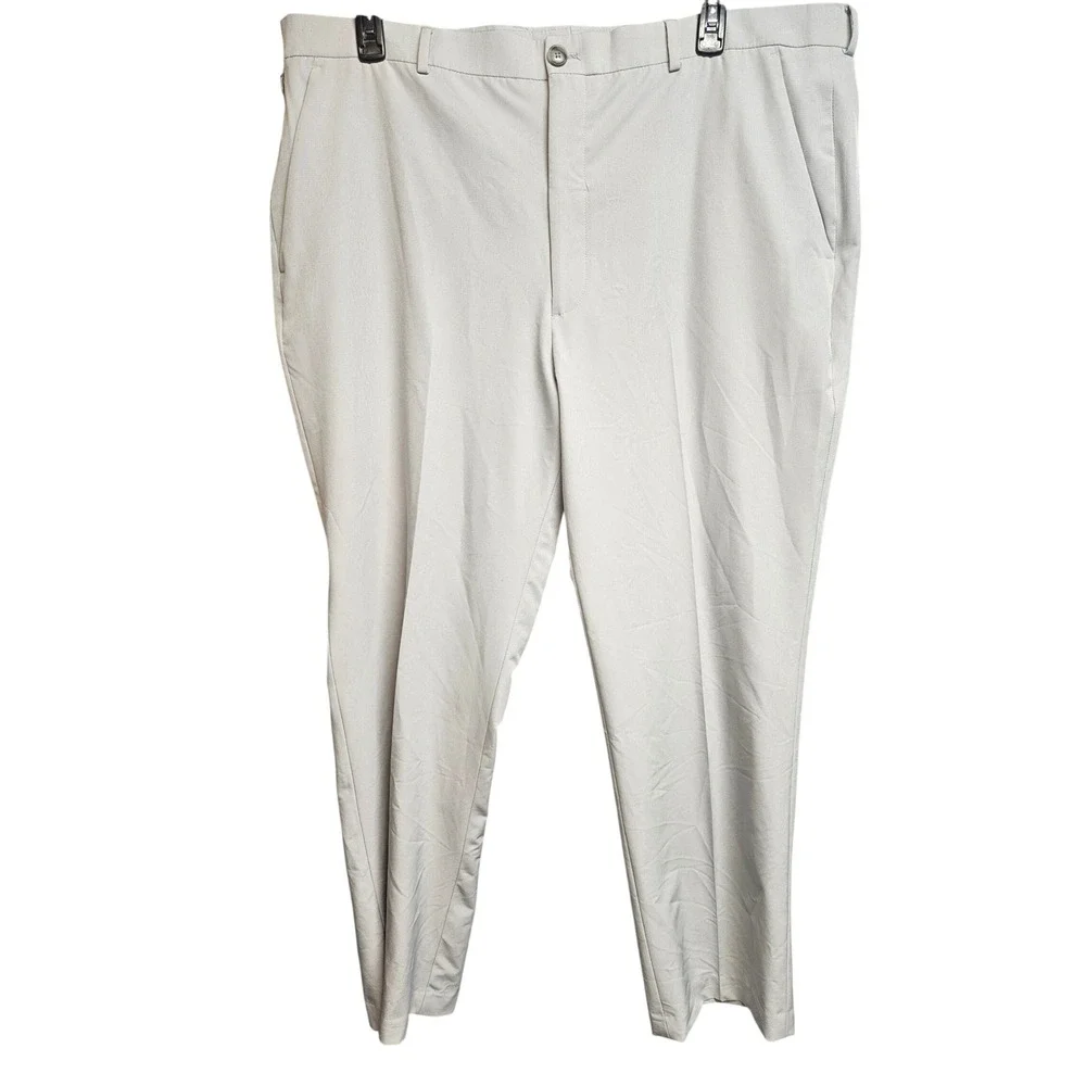 Stafford Mens Classic Fit Dress Pants Light Gray Performance Stretch 44x32